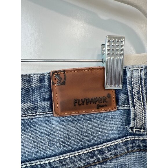 Flypaper Bootcut Jeans Size 34 x 34 Light Wash Distressed Frayed Hem Denim Rodeo - Picture 3 of 10